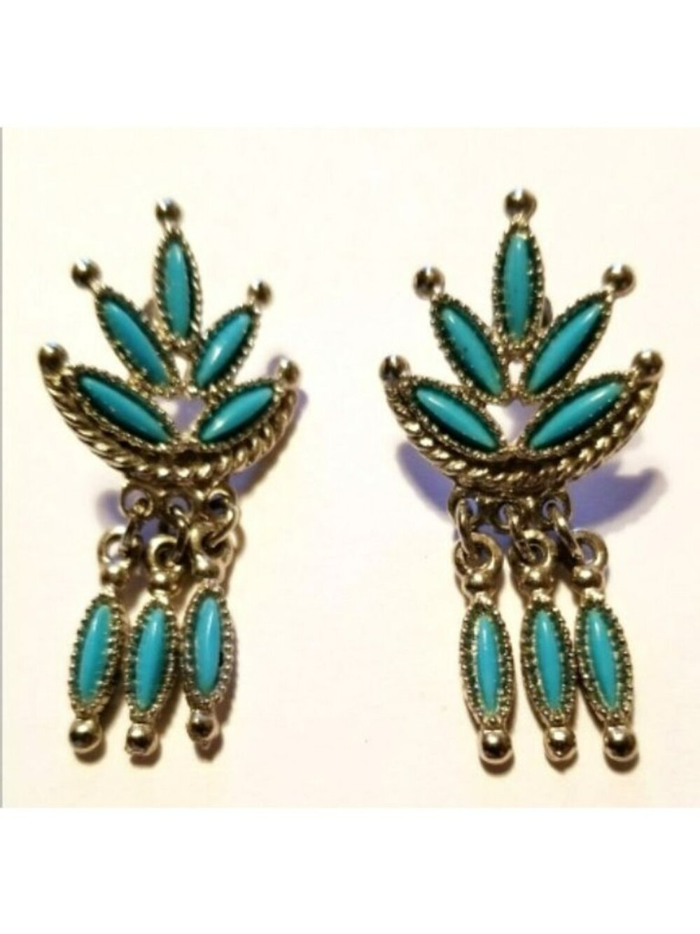 Vintage-Style Turquoise & Silver Dangling Earrings For Women Boho Fashion SC416